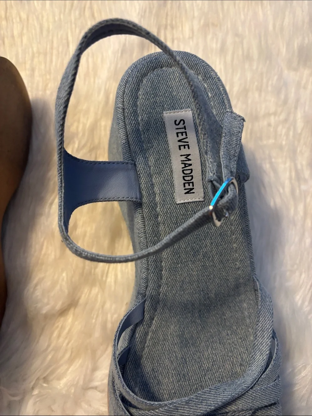 Steve Madden Crazy 30 Denim Platform Wedge Sandals Sz 11